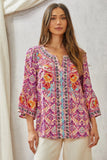 Print Embroidery Tunic Top