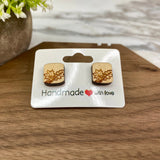 Wooden Stud Earrings - Square Leaves
