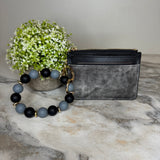 Denim Suede Bracelet Keychain & Card Holder Wallet
