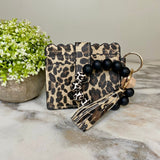 Silicone Bracelet Keychain with Scalloped Card Holder - Canvas Animal Print