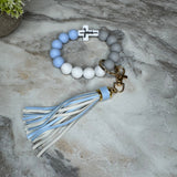 Silicone Bracelet Keychain - Religious, Jesus, White & Blue