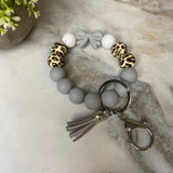 Silicone Bracelet Keychain - Grey Bow