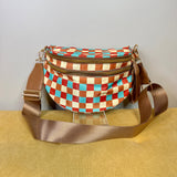 The Roni Nylon Crossbody - Camel Aqua Checker