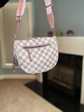 The Roni Nylon Crossbody - Checkered Medium Pink
