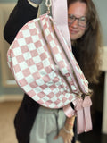 The Roni Nylon Crossbody - Checkered Medium Pink