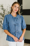 PREORDER: Balloon Sleeve Chambray Bow Blouse