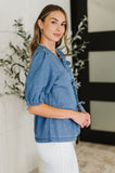 PREORDER: Balloon Sleeve Chambray Bow Blouse