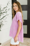 Basic Fade V-Neck Acid Wash Top in Mauve