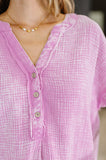 Basic Fade V-Neck Acid Wash Top in Mauve