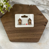 Wooden Stud Earrings - Frappe Coffee Beans
