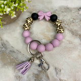Silicone Bracelet Keychain - Purple Bow