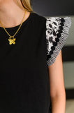 Contrast Flutter Sleeve Top in Black