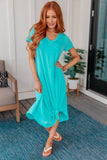 Dolman Sleeve Maxi Dress in Neon Blue