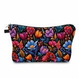 Pouch - Floral Bright Red Blue on Black