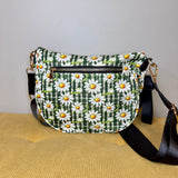 The Roni Nylon Crossbody - Green Gingham Daisy Floral