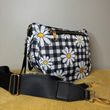 The Roni Nylon Crossbody - Black Gingham Daisy Floral