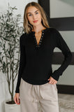 Effortless Edge Knit Henley Top in Black