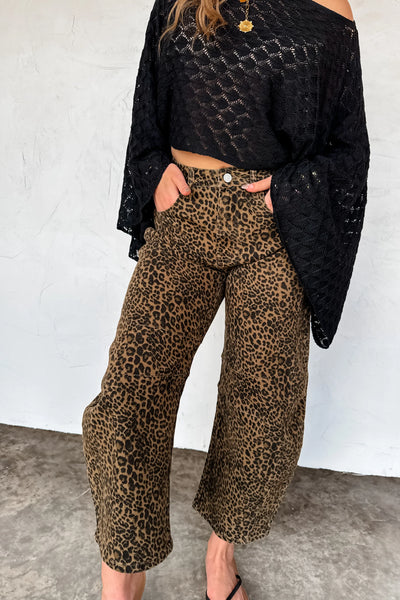 PREORDER: Bex Cheetah Barrel Jeans (Stretchy)