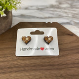 Wooden Stud Earrings - Checkered Heart