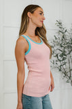 Handled It Contrast Trim Tank in Pink