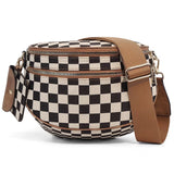 The Roni Crossbody - Canvas Tan Black Camel Check