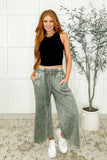 In or Out Wide Leg Cropped Pants Lt Olive