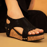 Barbara Crystal Slingback Wedge – Rhinestone Cork Platform in 3 Colors