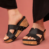 Allyson Cork Wedge Slide – Crisscross Metallic Sandal in 4 Colors