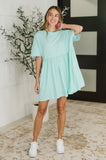 PREORDER: Relaxed Drop Shoulder Dress in Aqua