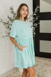 PREORDER: Relaxed Drop Shoulder Dress in Aqua