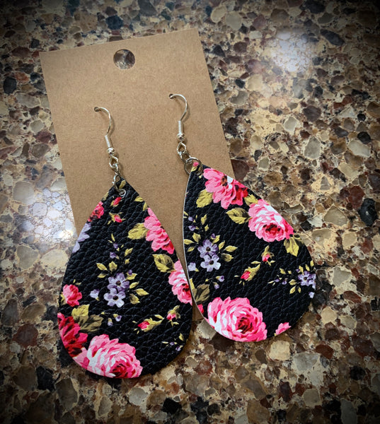Floral Leather Drop Earrings