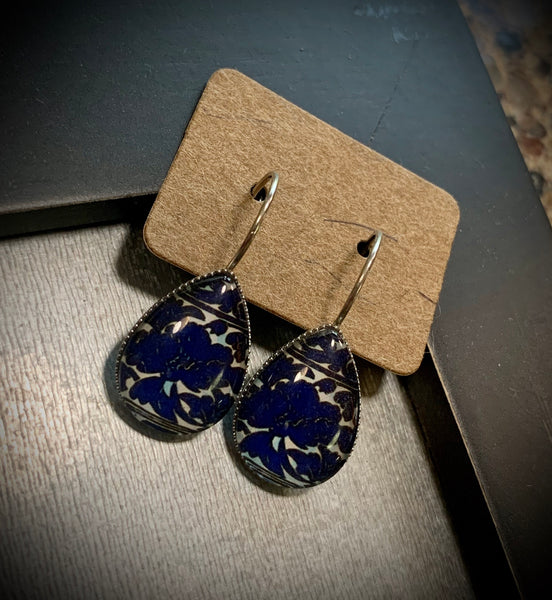 Navy Floral Dangles