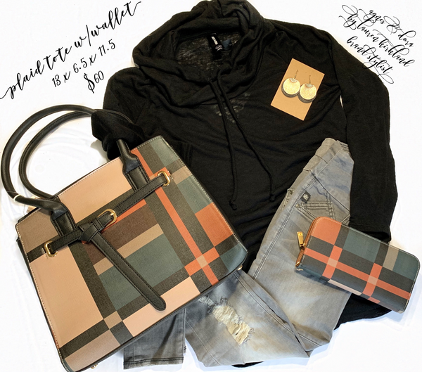 Plaid Tote & Wallet Set